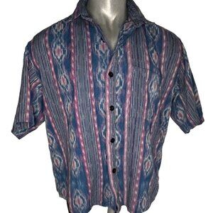 Vintage Men's Large Button Down Shirt Hand Woven in Guatemala Cotton Tribal